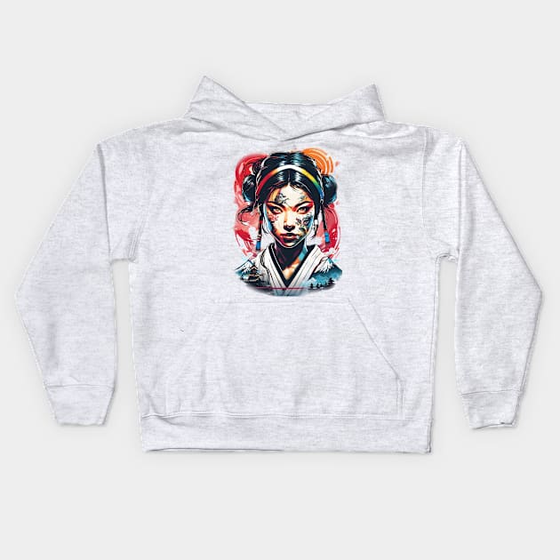 samurai girl looking straight ahead Kids Hoodie by defpoint